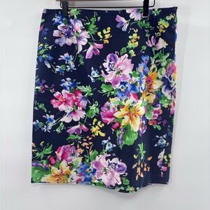 Ralph Lauren Navy Floral Pencil Skirt Size 14